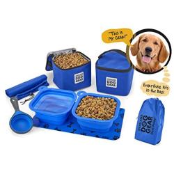 Mobile Dog Gear, Dine Away Dog Travel Bag for Medium and Large Dogs, Includes Lined Food Carriers and 2 Collapsible Dog Bowl, Collapsible Scooper and Placemat, Royal Blue