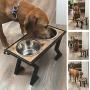 Elevated Dog Bowls for Large Dogs – Raised Dog Bowl for Medium Dogs with 2 Stainless Steel Dog Food and Water Bowls. Mango Wood Top on Sturdy Black Metal Stand. Double Dog Bowl Stand with Dog Dishes