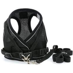 SMALLLEE_LUCKY_STORE Soft Mesh Step-in Small Dog/Cat Harness and Leash Set for Walking Escape Proof Reflective Puppy Vest Harness