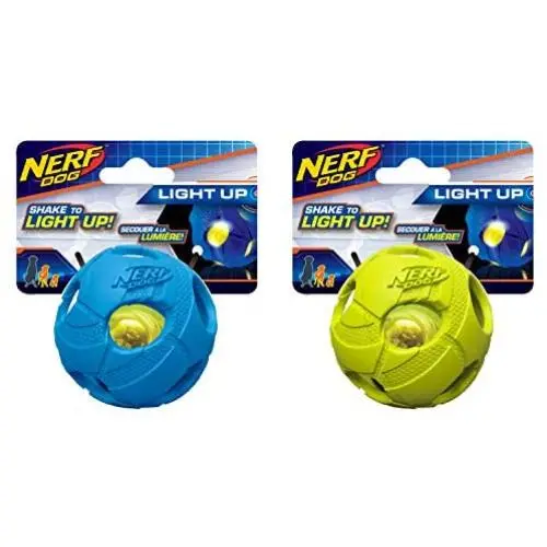 Nerf Dog Bash Ball Dog Toys with Interactive LED, Lightweight, Durable and Water Resistant, 2.5 Inches, for Small/Medium Breeds, Two Pack, Blue and Green (2085) Nerf Dog Bash Ball Dog Toys with Interactive LED, Lightweight, Durable and Water Resistant, 2.5 Inches, for Small/Medium Breeds, Two Pack, Blue and Green (2085)