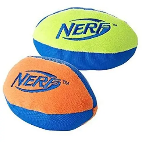 Nerf Dog Trackshot Football Dog Toy, Lightweight, Durable and Water Resistant, 7 Inches for Medium/Large Breeds, Two Pack, Green/Blue and Orange/Blue Nerf Dog Trackshot Football Dog Toy, Lightweight, Durable and Water Resistant, 7 Inches for Medium/Large Breeds, Two Pack, Green/Blue and Orange/Blue