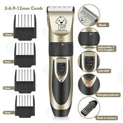 Pet Clippers-Professional Electric Pet Hair Shaver with 4 Guard Combs ,Cordless & Rechargeable, Dual Stainless Steel & Ceramic Blades, Cat & Dog Grooming, Trimming, Shaving, Clipping, Highly Portable