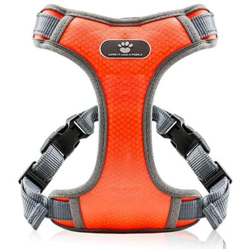 Kangrow Upgrade Dog Harness, No-Choke Vest Harness for Medium Size Dogs, Reflective and Waterproof Design on Exterior, Sturdy Adjustable Straps, Soft & Comfortable Air Mesh Inside (Orange)