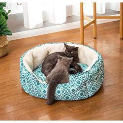 LUCKITTY Small Dog Bed & Big Cat Bed, Round Pet Beds for Indoor Cats or Small Dogs, Round Machine Washable Super Soft & Plush Flannel Pet Supplies, Slip-Resistant, Boho Print Khaki