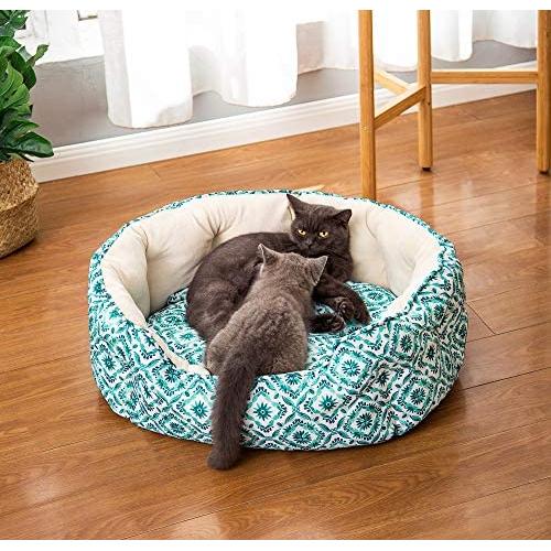LUCKITTY Small Dog Bed & Big Cat Bed, Round Pet Beds for Indoor Cats or Small Dogs, Round Machine Washable Super Soft & Plush Flannel Pet Supplies, Slip-Resistant, Boho Print Khaki