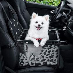 GENORTH Dog Car Seat Upgrade Deluxe Washable Portable Pet Car Booster Seat Travel Carrier Cage with Clip-On Safety Leash and Blanket,Perfect for Small Pets