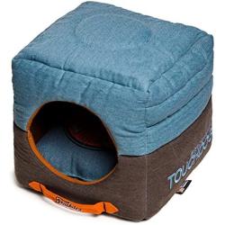 touchdog Convertible and Reversible Vintage Printed Squared 2-in-1 Collapsible Dog House Bed