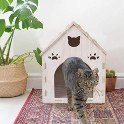 MadeTerra Wooden Kitty House Cat Shelter Fully Assembled Plywood Hide House for Cats, Rabbits and Small Dogs