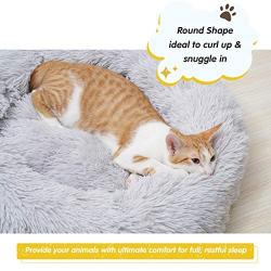 PEOPLE&PETS Calming Dog Bed, Long Plush Cat Bed, Anti-Anxiety Sleeping Donut Cuddler, Warming Pet Bed, with Anti-Slip & Waterproof Bottom