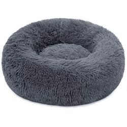 Neekor Cat Dog Beds, Soft Plush Donut Pet Bedding Winter Warm Sleeping Round Fluffy Pet Calming Bed Cuddler for Puppy Dogs/Cats, Size: Small/Medium/Large (Dark Grey/Large)