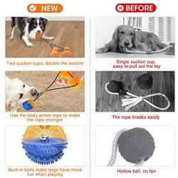 CHARMINER Upgraded Suction Cup Dog Toy, Dog Rope Ball Pull Toy with Double Suction Cup, Multifunction Molar Bite Toy Tug of War for Aggressive Chewers and Toothbrush