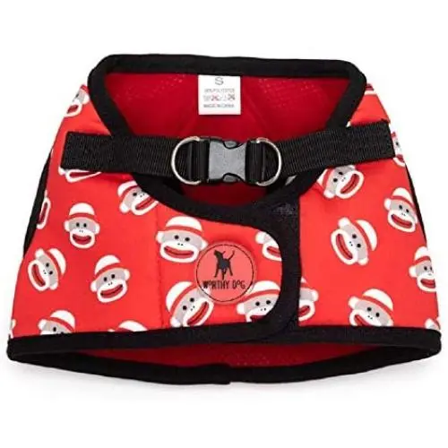 The Worthy Dog Printed Harness Red Sock Monkey for Small Medium Large Dogs-Red The Worthy Dog Printed Harness Red Sock Monkey for Small Medium Large Dogs-Red