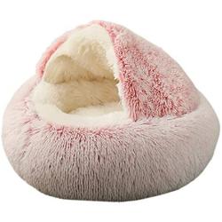 Rainlin Pet Bed- Round Soft Plush Burrowing Cave Hooded Cat Bed Donut for Dogs & Cats, Faux Fur Cuddler Round Comfortable Self Warming Indoor Sleeping Bed Pink (19.7''x19.7'')