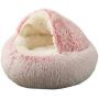 Rainlin Pet Bed- Round Soft Plush Burrowing Cave Hooded Cat Bed Donut for Dogs & Cats, Faux Fur Cuddler Round Comfortable Self Warming Indoor Sleeping Bed Pink (19.7''x19.7'')