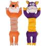 PETSVILLE Extra Long Stuffing Free Body Squeaky Plush Dog Toy Pet Chew Toys with Cute Animal Design (2 Pack / Set, Fox & Cow)