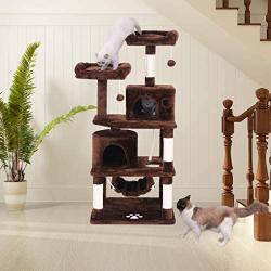 BEWISHOME Cat Tree Condo Furniture Kitten Activity Tower Pet Kitty Play House with Scratching Posts Perches Hammock MMJ01