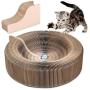 eecoo Cat Cardboard Scratcher,Round Cardboard Cat Bed Collapsible Cat Cardboard Lounge Bed with Toy Bell Ball and Catnip 3-in-1 Functional Corrugated