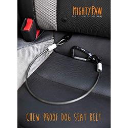 Mighty Paw Chew-Proof Dog Seat Belt - Steel Cable Safety Belt, Steel Braided Cord and Rock Climbers Carabiner