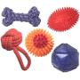 Large Dog 5 Pack Colorful Spiky Football, Chewy Tough Rope Toys and Ball - Great Big Dog Set
