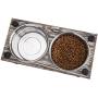 MyGift Torched Wood & Industrial Metal Elevated Double Pet Feeder Stand with 2 Stainless Steel Bowls