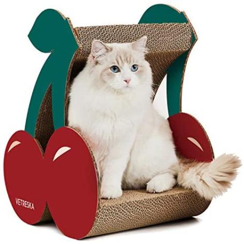 VETRESKA Cat Scratcher Cardboard Cat Scratching Post for Kitty and Adult Cats, Cheese, Cherry and Cactus