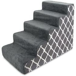 Best Pet Supplies USA Made Pet Steps/Stairs with CertiPUR-US Certified Foam for Dogs & Cats Gray Lattice Print, 5-Step (H: 22.5'') (ST255C-L)