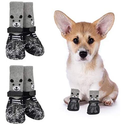 4 Pack Little Small Dogs Cats Dog Socks Non Slip Skid Grippers Traction Control Pads, for Floors Indoor Wear Pet Paw Grips Double Rugged Protection Adhesive Anti Slip Knit Socks Replacement Booties