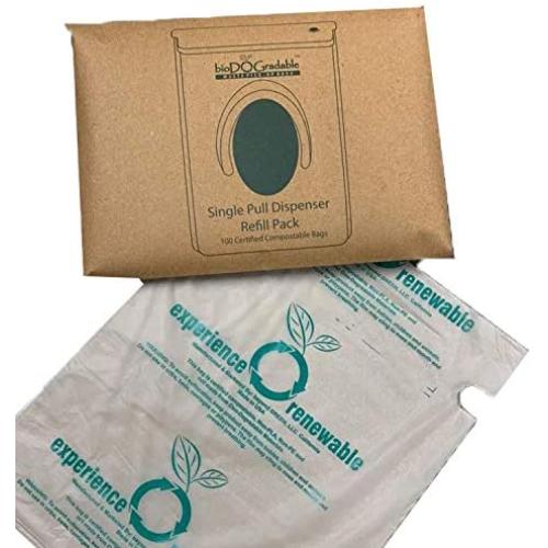 100 Dog Waste Poop Bags - Compostable - Not Made From Plastic - 100 Single-Pull Bags - Pet Waste Dispenser Refills - Alternative To Plastic Pick Up Bags