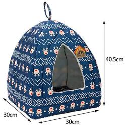 Hollypet Self-Warming 2 in 1 Foldable Comfortable Triangle Cat Bed Tent House, Blue Deer