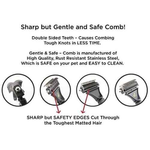 Pet Dematting Tool By Hertzko - for Dogs and Cats - Removes Loose Undercoat, Mats and Tangled Hair- Great Grooming Comb Tool for Brushing, Dematting and Deshedding.