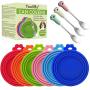 TOULIFLY Pet Food Can Covers, Can Covers for Pet Food Cans, Universal Size, 6 Pcs Silicone Pet Can Covers & 3 Pcs Pet Spoons, Pet Food Can Cover Universal Silicone Cat Dog Food Can Lids
