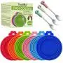 TOULIFLY Pet Food Can Covers, Can Covers for Pet Food Cans, Universal Size, 6 Pcs Silicone Pet Can Covers & 3 Pcs Pet Spoons, Pet Food Can Cover Universal Silicone Cat Dog Food Can Lids
