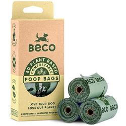 Beco Bags - Travel Pack - 60 Strong Large Poop Bags for Dogs - Compostable and Biodegradable with Anti-Tear, Unscented