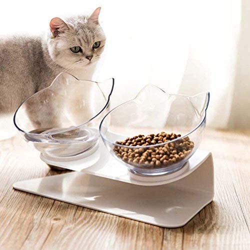 TWSOUL Dog Cat Bowls Pet Food Water Bowl Raised Height 15 Degree Tilt Protect Neck with Detachable Raised Stand Pet Food Feeder for Cats or Small Dogs