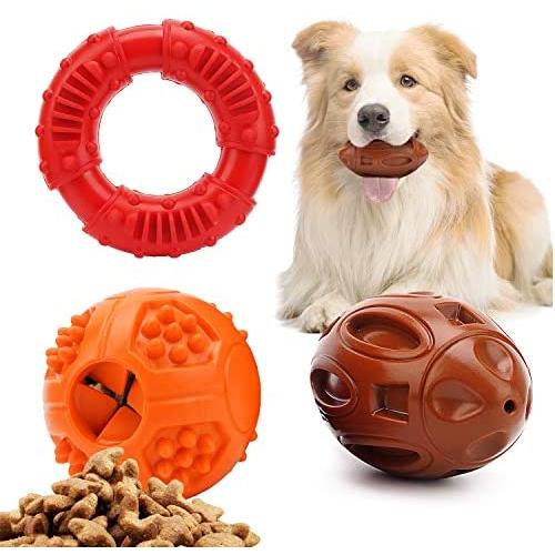 3 Pack Durable Dog Toys for Aggressive Chewers Large Breed,Lmtou Dog Chew Toys,Interactive Dog Toys,Tough Natural Rubber Set Toy,Training and Cleaning Teeth for Medium Puppy Dog