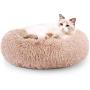 EDUJIN Fluffy Donut Cuddler Pet Bed, Cat and Dog Calming Indoor Cushion Bed with Non-Slip Bottom for Improved Sleep, Machine Washable Long Plush Soft Round Sofa Bed - 20/24 Inch for Puppy and Kitties