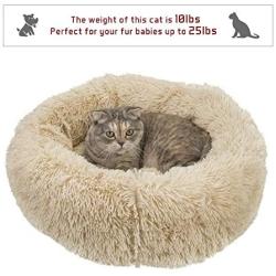 Qucey Dog Cat Bed Soft Comfortable Faux Fur Donut Cuddler, Self-Warming Fluffy Dog and Cat Calming Cushion Bed with Non-Slip Bottom for Joint-Relief and Improved Sleep
