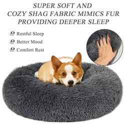 Lacher Donut Pet Bed Round Cushion Marshmellow Faux Fur Cuddler, Calming Fluffy Comfy Bed for Dog and Cat