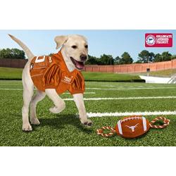 Pets First NCAA Texas Longhorns Football Dog Toy, Tough Quality Nylon Materials, Strong Pull Ropes, Inner Squeaker, Collegiate Team Color