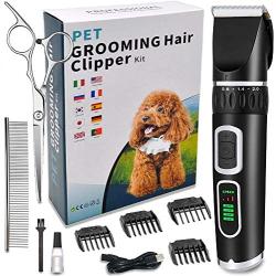 MLCINI Dog Grooming Clippers Upgrade Professional Dog Clippers with LCD Display 3-Speed Dog Grooming Kit High Power No Stuck Hair Cordless Pet Hair Clippers for Small and Large Dogs Cats Animals