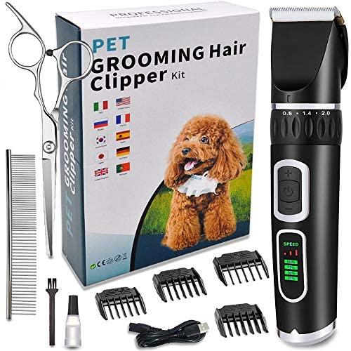MLCINI Dog Grooming Clippers Upgrade Professional Dog Clippers with LCD Display 3-Speed Dog Grooming Kit High Power No Stuck Hair Cordless Pet Hair Clippers for Small and Large Dogs Cats Animals