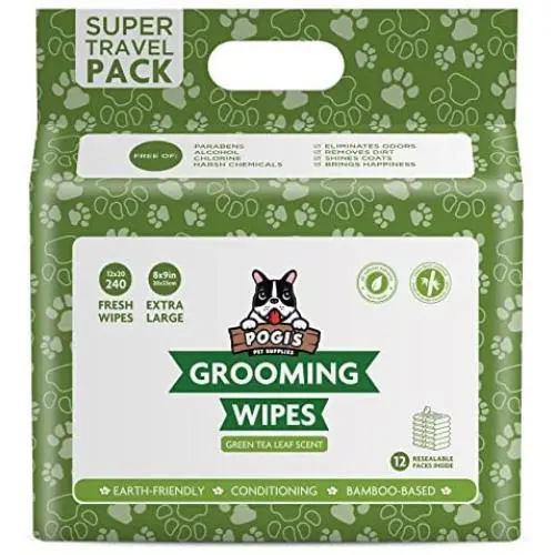 Pogis Grooming Wipes Hypoallergenic Pet Wipes for Dogs & Cats Plant