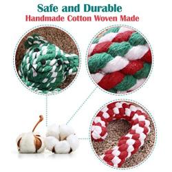 Christmas Stocking Gifts for Dog, Unique for Pets Puppy Chewing Toys Including Red Ball, Candy Cane, Bear Toy and Cotton Knotted Rope