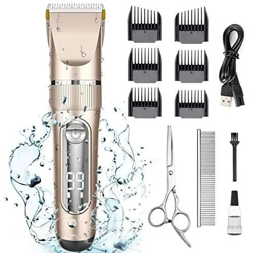 oneisall Dog Clippers Waterproof, 2-Speed Professional Rechargeable Cordless Pet Grooming Hair Shaver Set for Small Medium and Large Dogs Cats-Gold oneisall Dog Clippers Waterproof, 2-Speed Professional Rechargeable Cordless Pet Grooming Hair Shaver Set for Small Medium and Large Dogs Cats-Gold