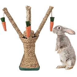 Bunny Chew Toys, Rabbit Scratching Climbing Fun Tree with Carrot Shaped Toy, Handwoven Seagrass Chew Toy for Rabbits, Cats, Hamsters, Gerbils Teeth Grinding