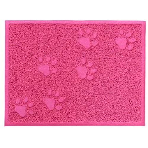 POPETPOP Pet Cat Litter Mat Waterproof Dog Puppy Kitten Dish Bowl Food Water Placemat 30 x 40cm (Rose Red)