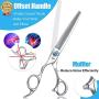 8 Inch Left Handed Dog Grooming Scissors Professional Straight, Downward Curved Pet Cutting, Thinning Texturizing, Chunker Shears Safety Trimming Shearing for Dogs Cats Japanese Stainless Steel Silver