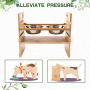 Pet Raised Bowls for Dogs and Cats, Draw Design Adjustable Bamboo Elevated Feeder Stand with 2 Stainless Steel Food and Water Bowls
