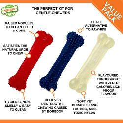 Nylabone Moderate Flexible Dental Dog Chew Toy Bones, 3 Pack, Bacon, Chicken Flavoured, X-Small, for Dogs Up to 7 kg