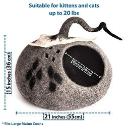 MEOWFIA Premium Cat Bed Cave (Large) - Eco Friendly 100% Merino Wool Beds for Cats and Kittens